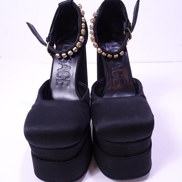 Versace Aevitas Medusa Satin Leather Crystal Charm Double Platform Sandals Sz 37 - Picture 13 of 16